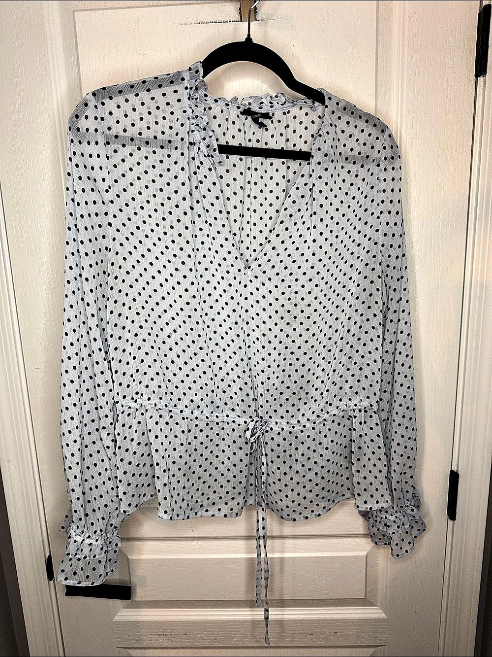 Who What Wear Light Blue Polka Dot Tie-Front Blouse XL